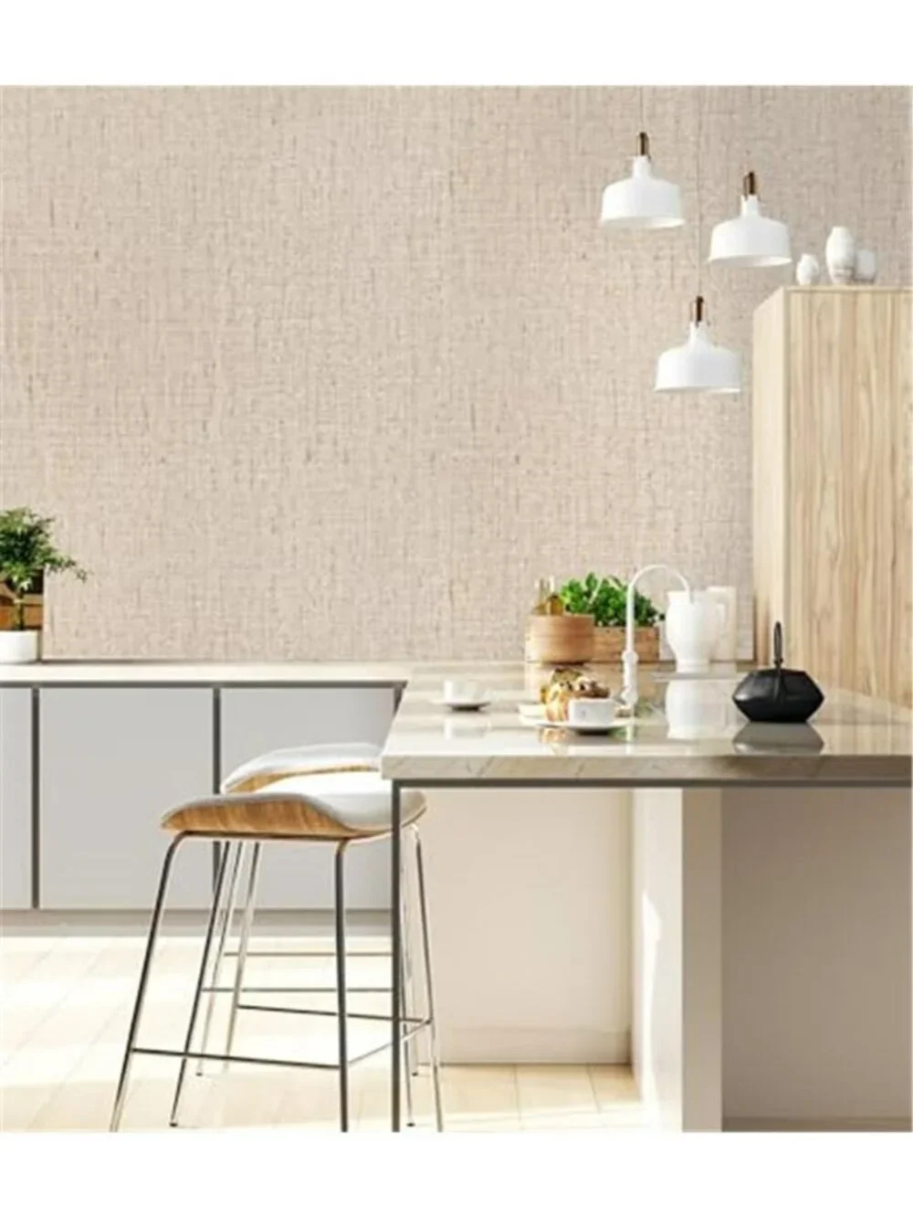 Beige Grasscloth Peel and Stick Wallpaper Textured Contact Paper 15.7